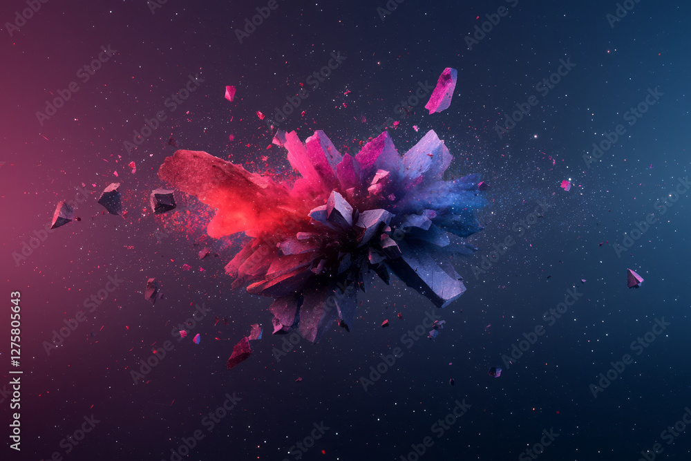 Leinwandbilder crystalline shards in bold reds and blues exploding outward with trailing, glowing traces against a