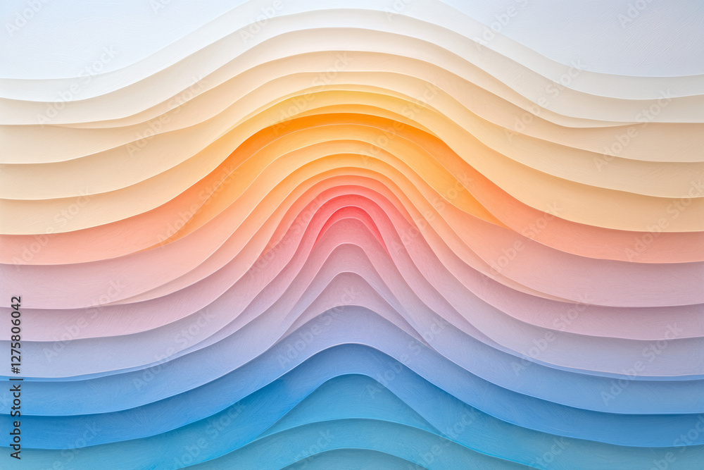Poster minimalist composition featuring evenly spaced concentric rings in soft pastels, gradually shifting