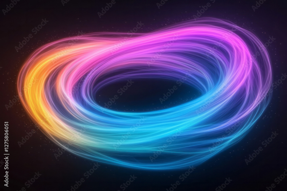 Poster Abstract swirl with multiple concentric loops, each loop tinted in a different luminous color for a