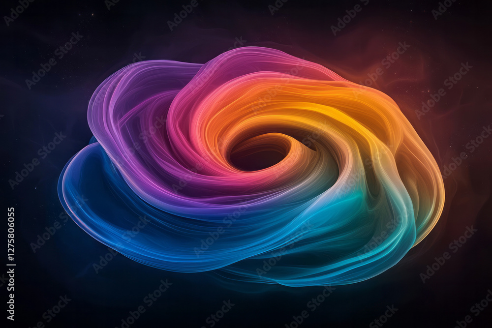 Poster abstract swirl with multiple concentric loops, each loop tinted in a different luminous color for a