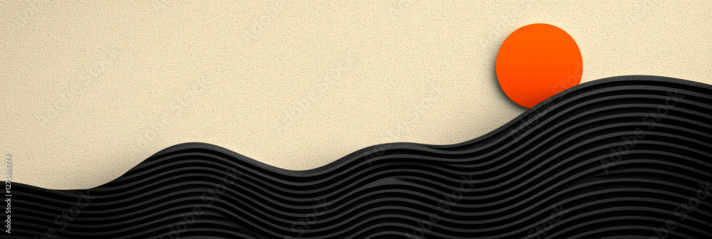 Poster Layered, wavy lines in charcoal black tracing over a deep tangerine background with subtle grainy