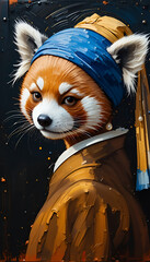 Ai generative oil painting Portrait of a cute Red panda vermeer style of the artwork