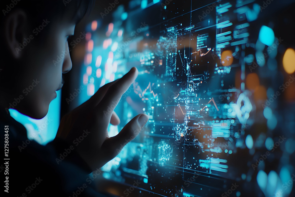 Poster close-up of an ai technology engineer working on futuristic software