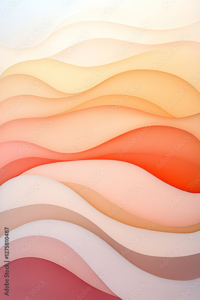 Poster mesmerizing layered forms fading from pale salmon to light gold, evoking a subtle sense of depth in