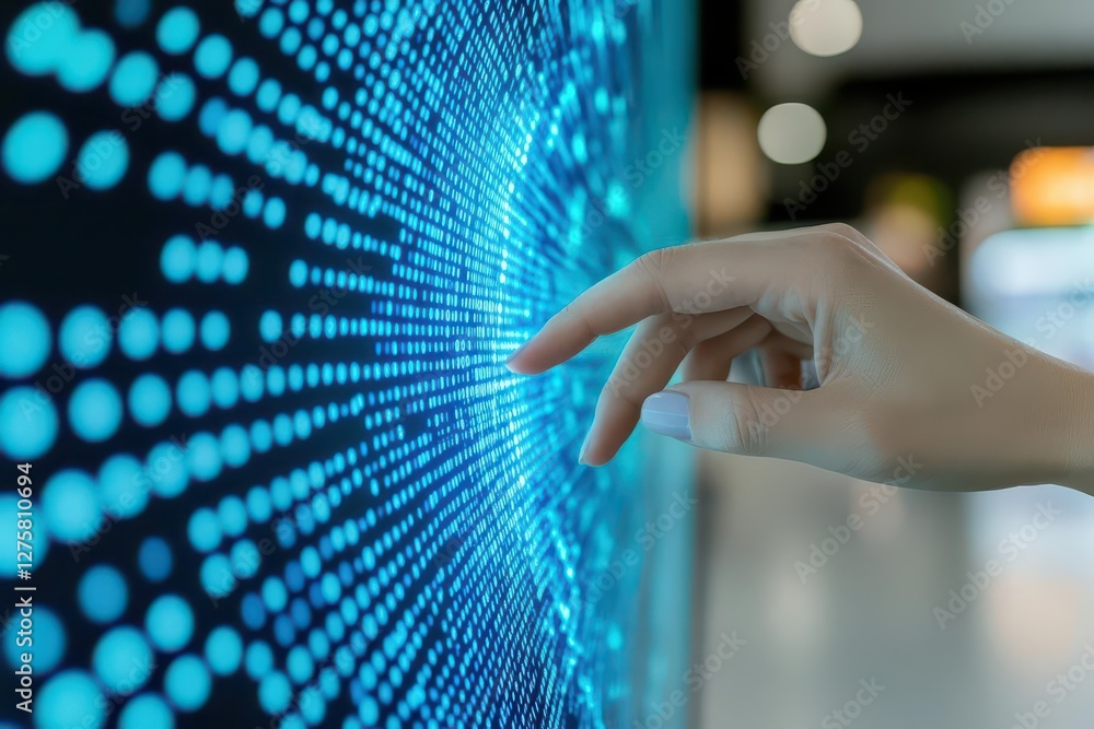 Aufkleber Big data technology and data science with person touching data flowing on virtual screen Business analytics