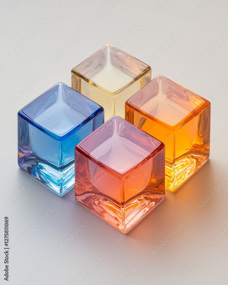 Aufkleber multi-layered glass blocks with softly angled edges, each tinted a different color, casting
