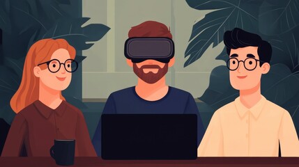 Obraz premium Virtual Reality Experience with Diverse Group Engaging in Technology Exploration