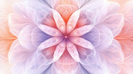 Fototapeta premium Intricate floral kaleidoscope, stained glass watercolor style, symmetrical petals, soft pastel hues, glowing details, centered on a solid white background, 8K quality 