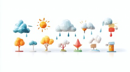 Colorful Low-Poly Weather Icons for Design and Illustration Projects