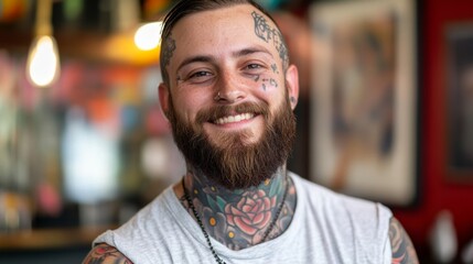 Obraz premium Smiling Tattooed Man Portrait