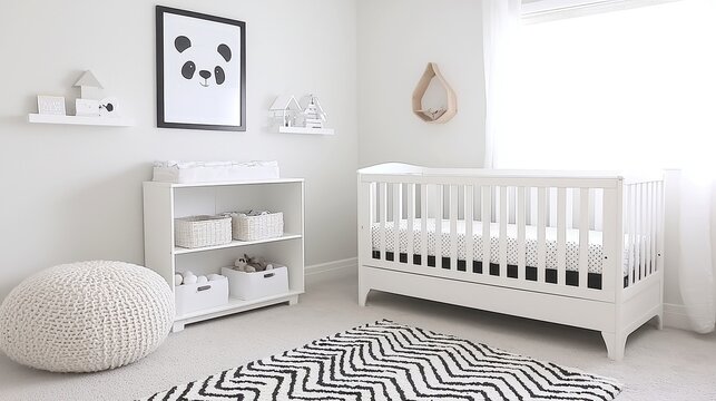 Panda Paradise Nursery, a charming black and white space adorned with bamboo accents, creating a playful and cozy environment for babies and young children.