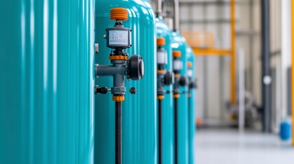 Industrial Storage Tanks with Pressure Gauges in a Modern Manufacturing Facility