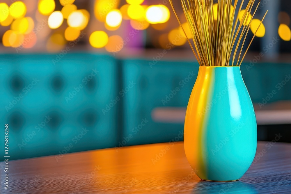 Poster blue hour glow abstract bokeh lights illuminate a sleek, modern interior, creating a moody and atmos