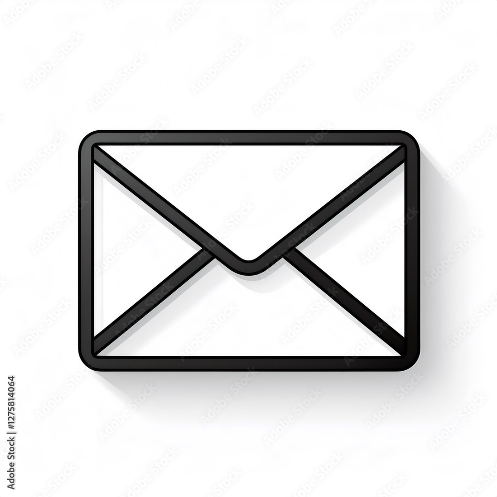 Poster minimalist black and white email envelope icon creating soft shadow, representing digital communicat