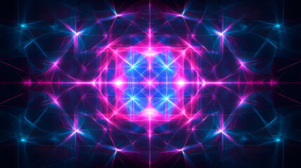Fototapeta premium Abstract Neon Pink and Blue Light Fractal Art Symmetrical Design