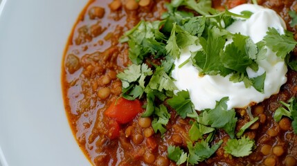 Spicy Lentil Soup with Yogurt and Fresh Herbs - A Flavorful and Healthy Dish