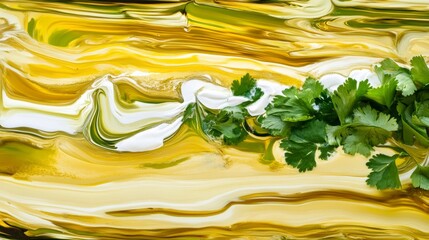 Abstract Food Art with Fresh Herbs: A Culinary Masterpiece