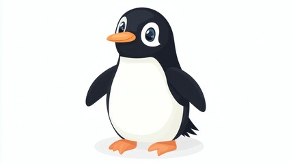 Fototapeta premium Cute Cartoon Penguin with Big Eyes and Bright Orange Beak
