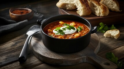 Hearty Lentil Soup with Creamy Topping and Crusty Bread - A Cozy Winter Delight