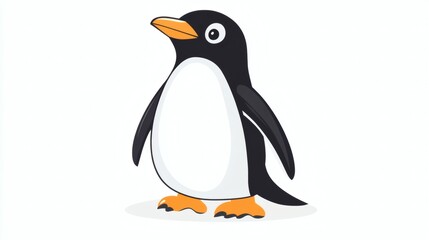 Cute Cartoon Penguin Character on a White Background with Orange Feet