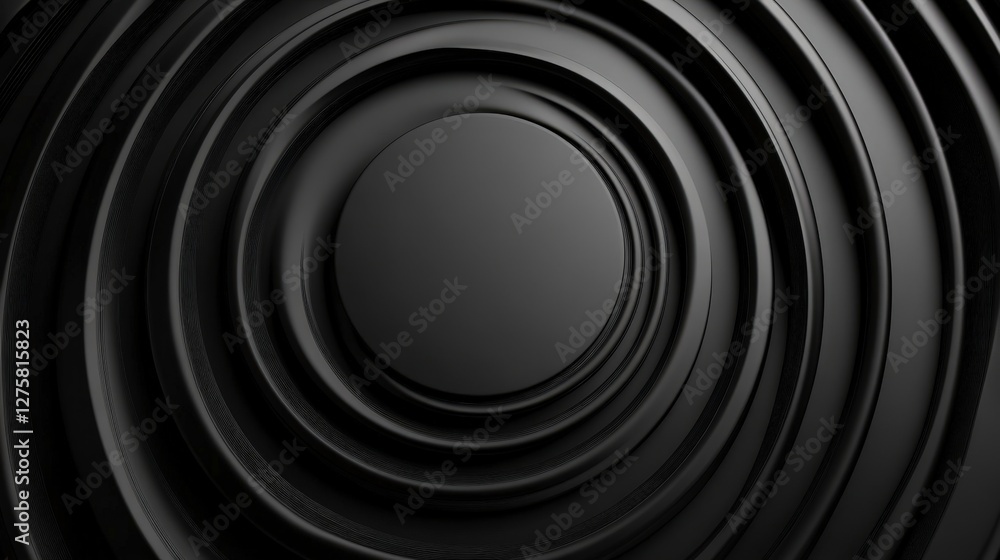 Poster abstract black circular waves design with smooth curves and depth perception effects