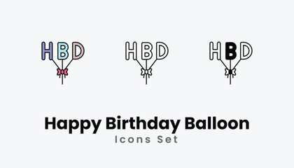 Happy Birthday Balloon Icons thin line and glyph vector icon stock illustration
