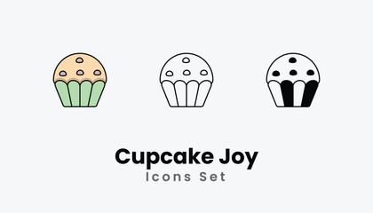 Cupcake Joy Icons thin line and glyph vector icon stock illustration
