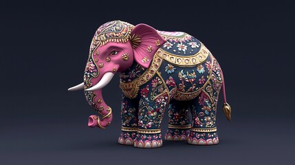 Obraz premium Ornate pink elephant statue, detailed 3D render.