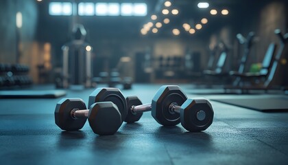 Dumbbells Resting on Gym Floor Modern Fitness Equipment