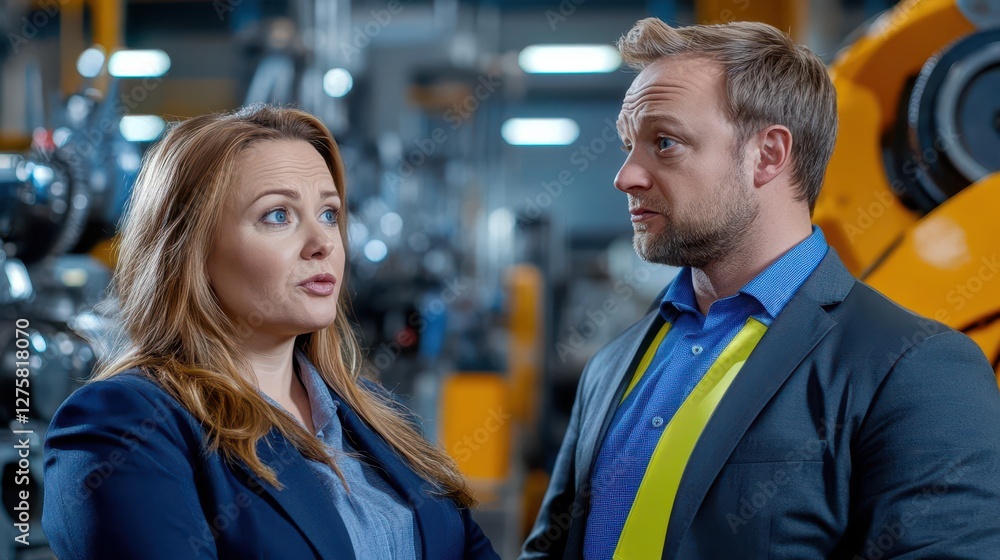 Aufkleber man and woman working together in a factory setting on manufacturing tasks and machinery operations
