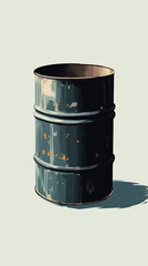 Minimalist digital illustration of a black industrial oil barrel against a light background, symbolizing energy and commerce.