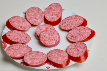 clouse up with sliced ​​summer salami