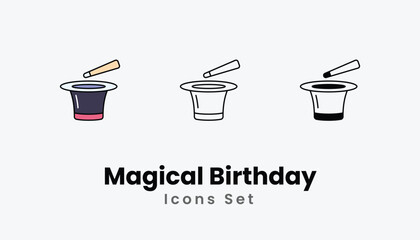 Magical Birthday Icons thin line and glyph vector icon stock illustration