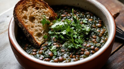 Hearty Lentil Soup with Toasted Bread and Fresh Herbs: A Delicious and Nutritious Recipe