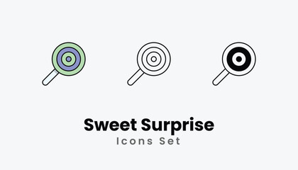 Sweet Surprise Icons thin line and glyph vector icon stock illustration