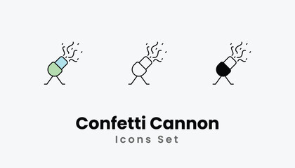 Confetti Cannon Icons thin line and glyph vector icon stock illustration