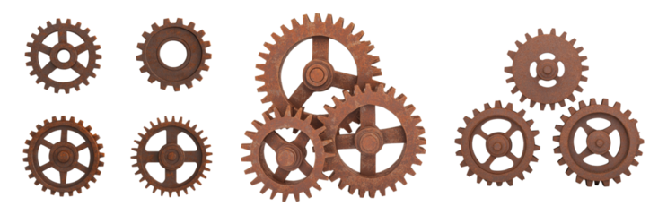 Industrial Gears Arrangement on Isolated  Isolated on transparent background