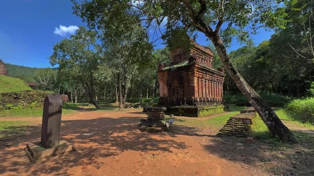 Abandoned Ruins Of My Son Sanctuary - Shaiva Hindu Temples In Quang Nam, Vietnam. panning shot