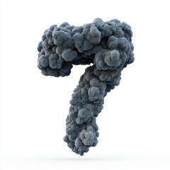 Number 7 made of thick industrial smog with swirling dark gray pollution clouds isolated on a clean white background