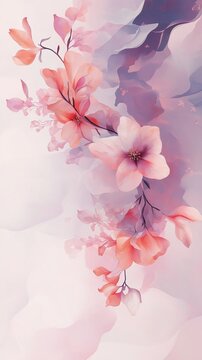 Elegant floral composition with soft pink and purple hues, featuring delicate petals and flowing abstract textures, creating a dreamy and artistic aesthetic, vertical image