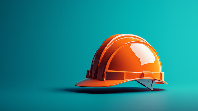 Hard hat placed on a blue background, symbolizing construction safety, labor protection, and industrial work.