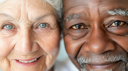 Close-up of a mixed couple. He is African-American and she is European. 