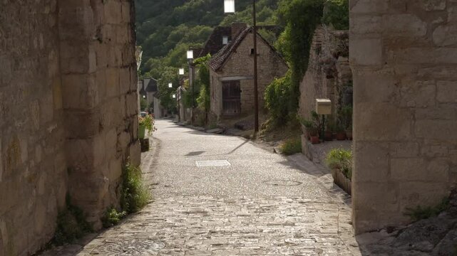 View through Porte De L Hopital on the Voie Sainte leading to Rocamadour