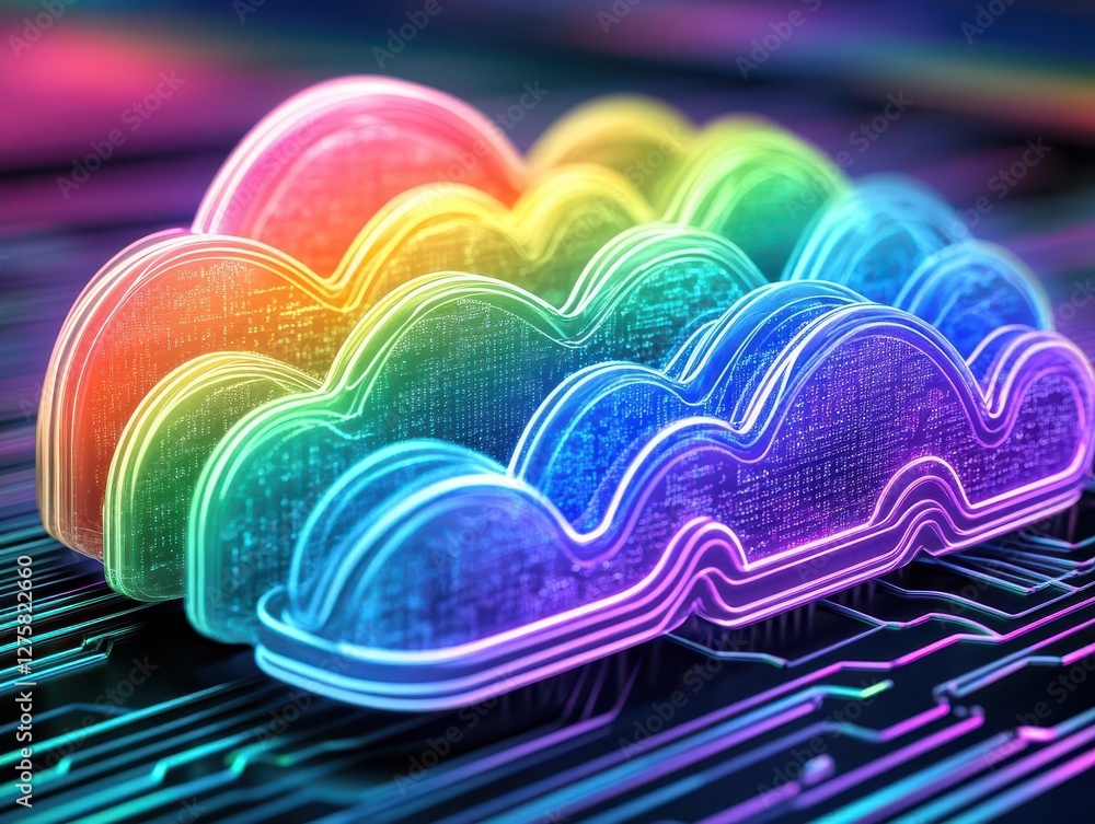 Poster Cloud computing technology concept with data transfer and network connections for future innovations