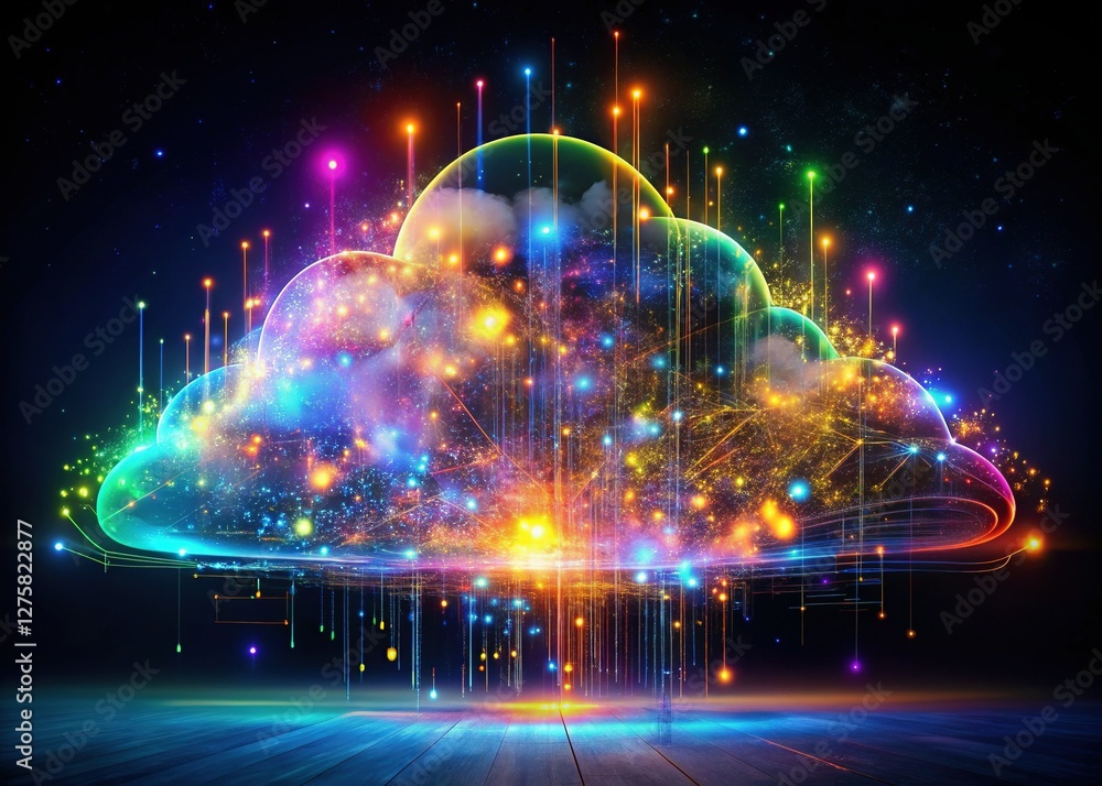 Poster abstract data cloud: vibrant network connections in digital space