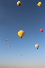 Hot air balloons flying in Luxor in the morning, Egypt