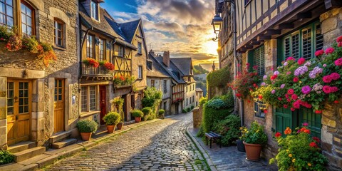 Fototapeta premium Charming Cobblestone Streets of Dinan, Brittany, France