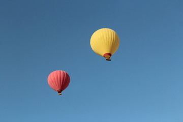 Hot air balloons flying in Luxor in the morning, Egypt