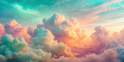 Dreamy Pastel Cloudscape: Peach, Pink & Mint Green Sky - Tranquil Nature Background