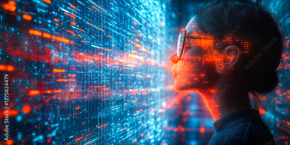 Poster futuristic digital self-discovery concept with data visualization and technology for personal develo
